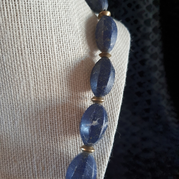 Vintage Lapis & Brass Chunky Necklace - Picture 5 of 7